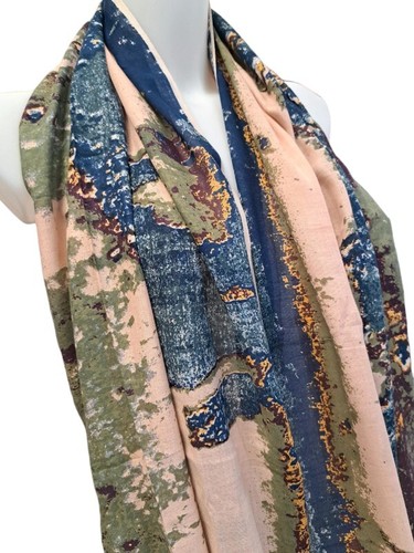 Sciarpa pashmina donna lana cotone realizzata a mano verde,blu - Foto 2 di 2