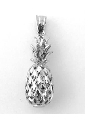 14K Solid White Gold 3D Pineapple Pendant Width1/4  (7.5 mm) L: 22 mm C285-30