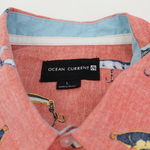 Ocean Current Men's Button Down T-Shirt Coral Fishing Lure Size L Pre-Owned - Picture 3 of 5