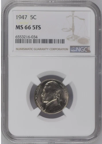 1947  5C FS  Jefferson Nickel NGC MS66 5FS  6553216-034