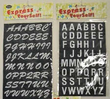 Applique- Iron On - Embroidered Script or Block Letters - White w/ Black Outline