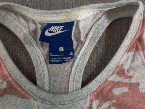 Nike Girl Active Tank Top XL AQ0605 Grey Brown Allover Camo Organic Cotton Blend - Picture 2 of 12