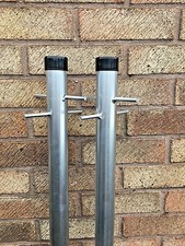 2.4M x 50mm Twin Pack Galvanised Washing Line Post Clothes Pole Cross Peg UK 