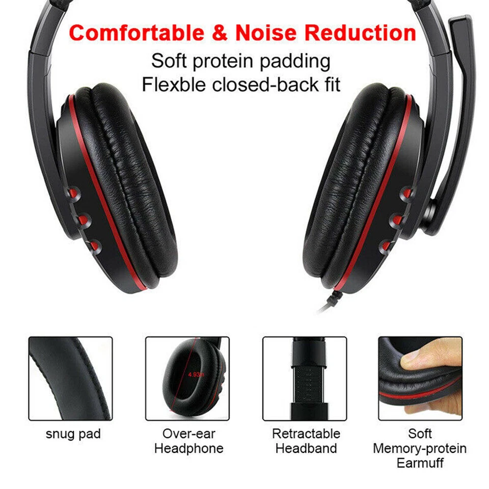 USB Gaming Headset with Microphone for PC Laptop PS4 Xbox One PS5 Headphones LED - Image 4 of 4