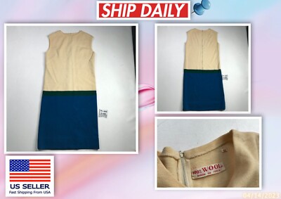 Vintage Retro 60s 70s 100% Wool Knit Wrap Around Women Tunic Dress Blue Size 11