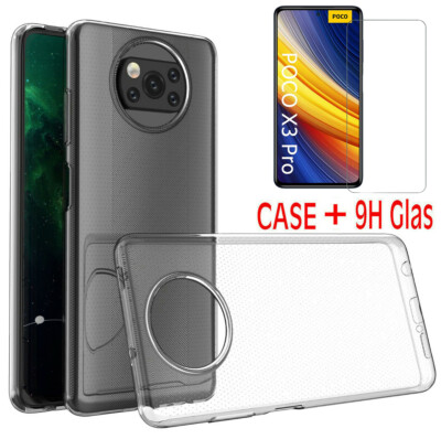 Hülle für Xiaomi Poco X3 Pro Tasche Silikon Case Bumper Cover + 9H Schutz Glas