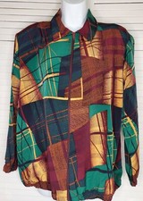 Vtg Bonworth Silky Bomber Jacket Geometric Print Multicolor Zip-Up Sz: Med/LG 