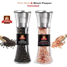 Salt and Pepper Grinder Shaker Mill Set Adjustable Coarseness Vintage Glass