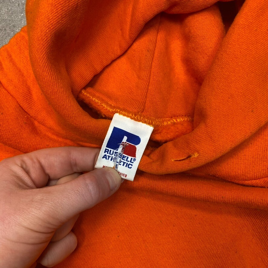 Russell Athletic Hoodie Mens Large Vintage Blank Pullover Sweatshirt, Orange image 4