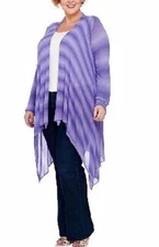 ATTITUDES BY RENEE CASCADING OPEN FRONT PURPLE LAVENDER CARDIGAN 2X 22 24 NEW