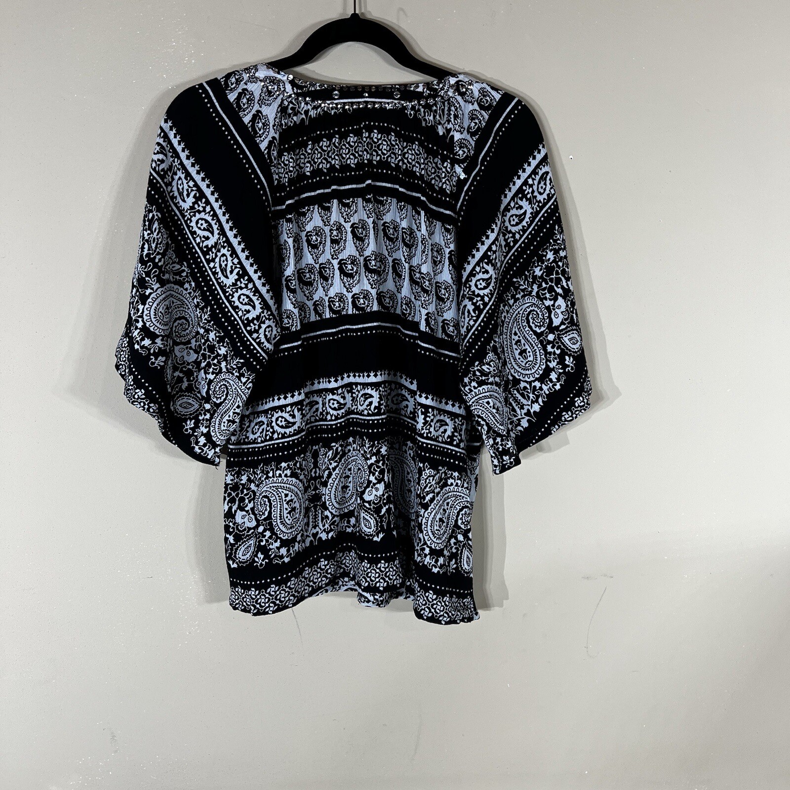 Notations Pullover Top Flutter Sleeve Black Blue … - image 6