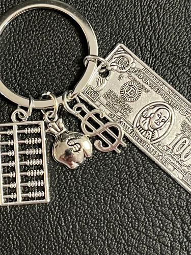 UNIQUE NEW SILVER TONE DOLLAR SIGN MONEY BAG KEY CHAIN "NOVELTY" FREE SHIPPING! - Picture 2 of 3