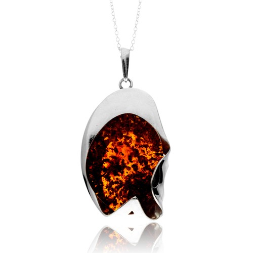 Spilla In Argento 925 E Ambra Baltica Naturale - Modello 4107, Colore Cognac - 2