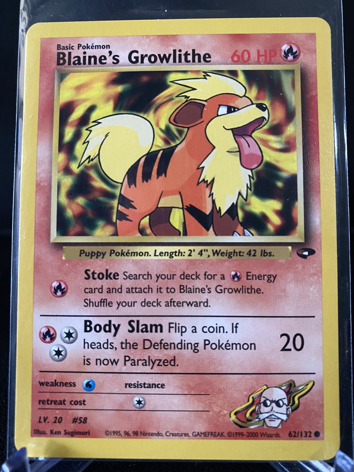 Near Mint WOTC 2000 BLAINE’S GROWLITHE Original Pokemon 62 Gym Challenge PSA 🔥