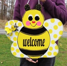 WELCOME BEE Your Best Large 18" BUMBLEBEE Sign Plaque Front Door Outdoor