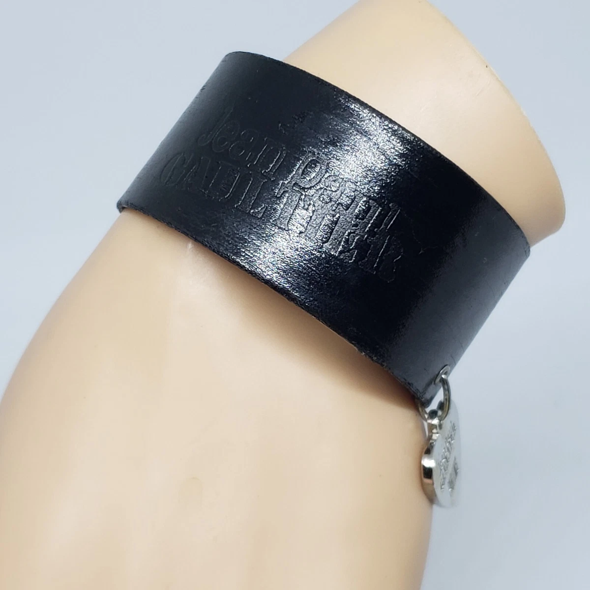 Vintage Jean Paul Gaultier Parfums Black Cuff PU Leather Bracelet