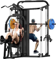 Home Gym System Workout Station Smith Machine with 138LB Weight Stacks