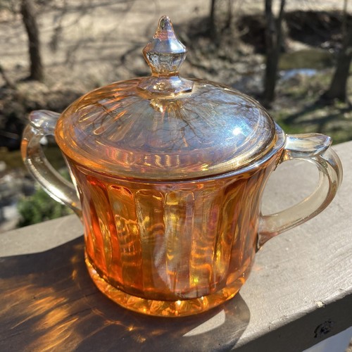 Vintage iridescent carnival glass Sugar Bowl - Picture 4 of 13