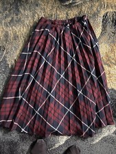 Haband for Her Wool USA Blue Red flannel Midi Pleated skirt Women's M 70s Plaid