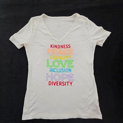 Kindness Peace Love Hope Inclusion Diversity White Short Sleeve T-Shirt Womens S