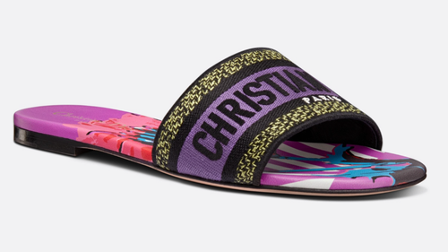 Christian Dior Dway Flower Purple Black Embroidered Logo Slide Flat Sandal  42 | eBay