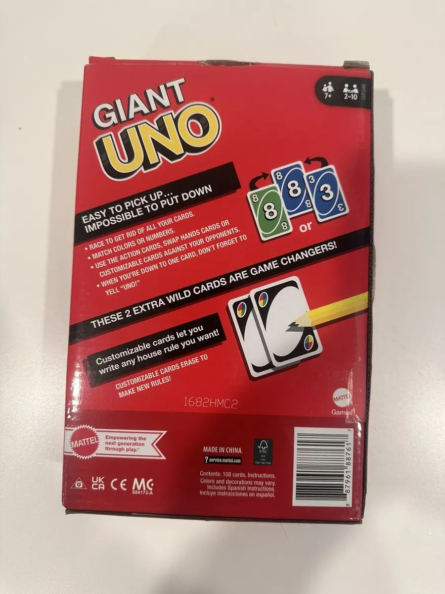 Giant UNO Card Game for Kids, Adults and Family Night, 108 Oversized Cards  for 2-10 Players