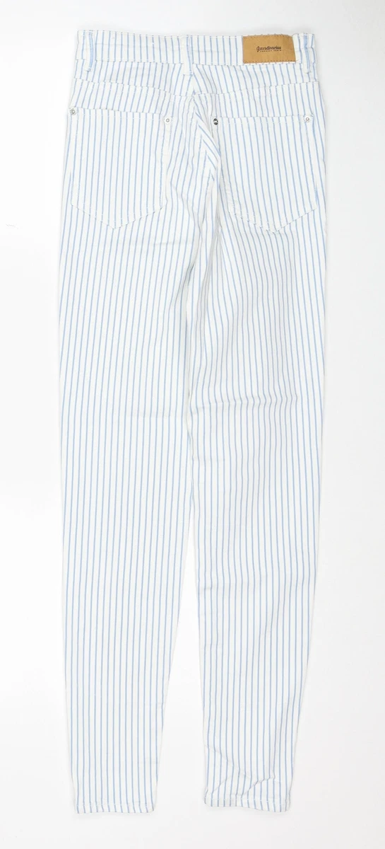 Stradivarius Womens Multicoloured Striped Cotton Skinny Jeans Size 8 Regular Zip