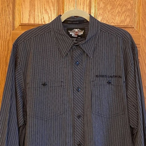 Camicia Harley-Davidson uomo L nera a righe manica lunga con bottoni logo - Foto 2 di 5