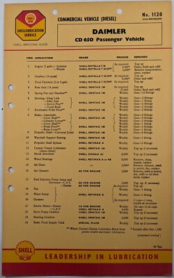 Petroliana; Original Daimler CD 650 (Diesel) Shell Schmiertabelle Nr 1120