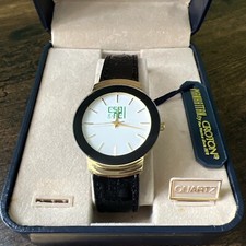 Manhattan By Croton Women s Watch Gold Tone Black Leather Band NIB Works - As Is