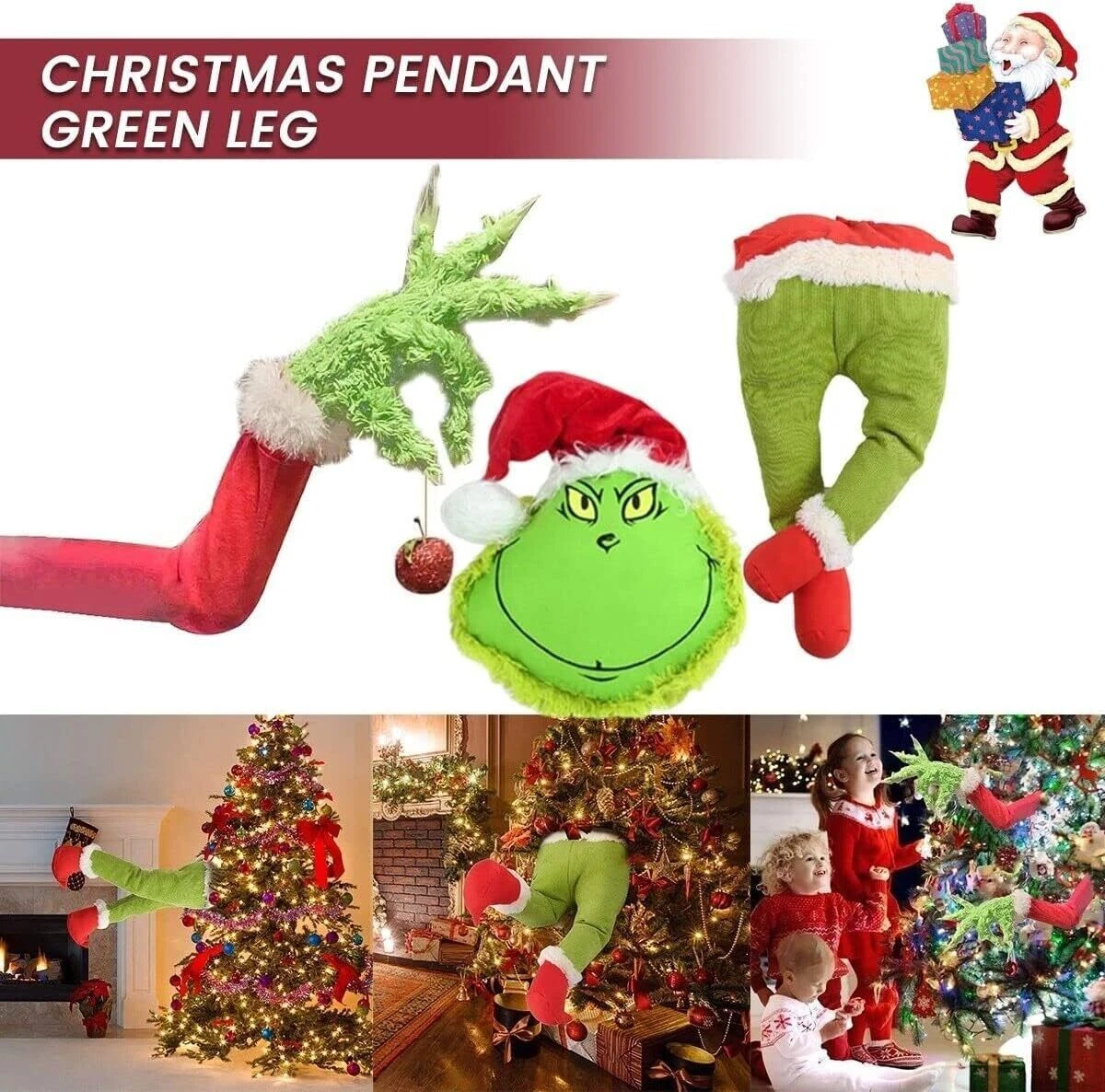 Grinch Christmas Decorations Furry Green Grinch Arm Leg Ornament ...