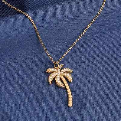 1 Ct Round Cut Real Moissanite Women's Palm Tree Pendant 14K Yellow Gold Finish