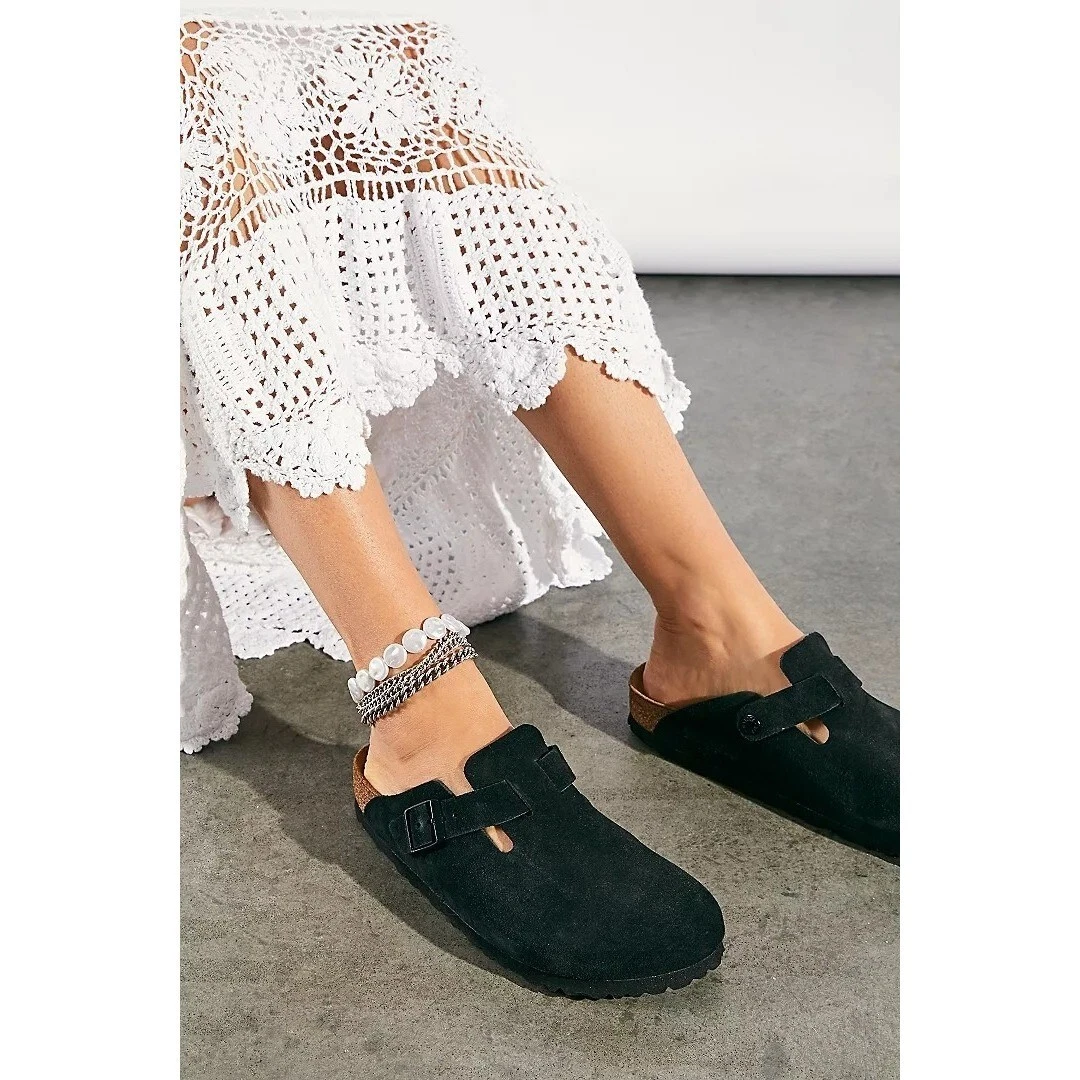 Birkenstock Boston Soft Footbed in Black Suede Leather Size 36 Narrow