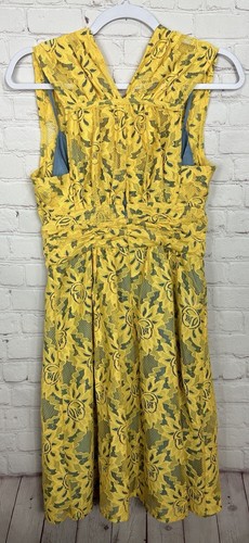 NWT Plenty TRACY REESE Anthropologie Yellow FLORAL LACE RUCHED NIKI Dress 6 - Picture 2 of 7