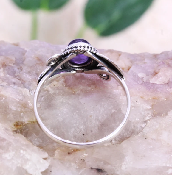 Handmade 925 Sterling Silver Amethyst Gemstone Leaf Women Ring All