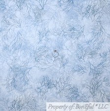 BonEful Fabric FQ Cotton Quilt White Blue Silver Metallic Snow Tree Branch Xmas