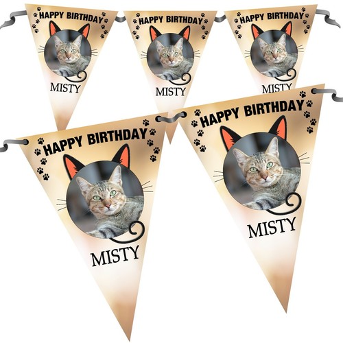 Personalised Pet Cat Kitten Happy Birthday Photo Bunting Banner Decoration N97 - Picture 3 of 3