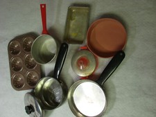 Vintage 1960  s Aluminum Children's Play Cook  Bake Set - 9 pieces