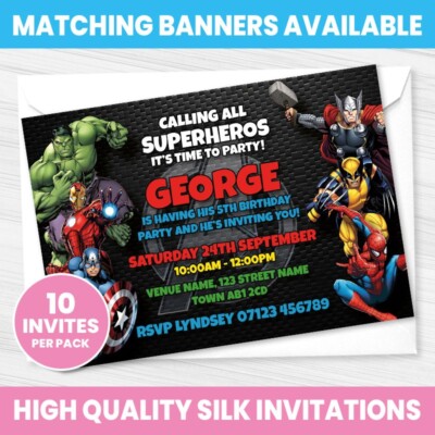 AVENGERS PARTY EINLADUNGEN PERSONALISIERT SUPERHELDEN GEBURTSTAG PARTY EINLADUNGEN
