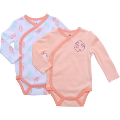 Asher and Olivia Baby Girl's 2-Pack Long-Sleeve Kimono Bodysuit Set - Side Snap