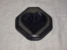 1995 Rowe Pottery Works Blue Heart Stoneware Wall Hanger/Spoon Rest Made in USA