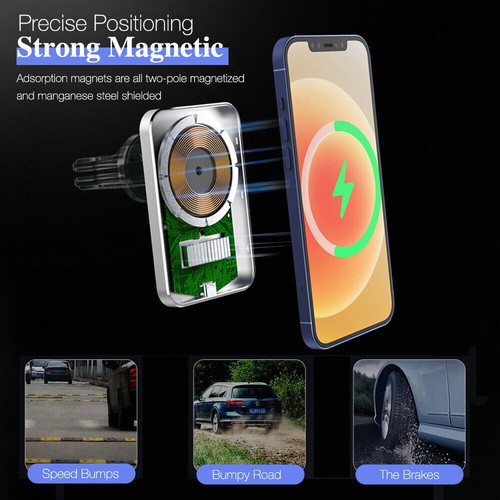 Magnetic Car Mount 15W Wireless Charger MagSafe For iPhone 14 13 12 Pro Max Mini - Picture 2 of 9