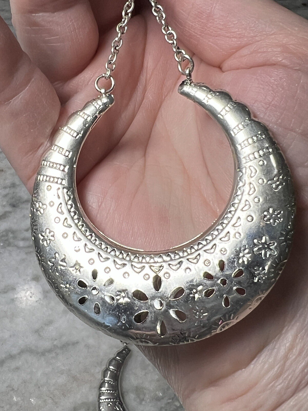 Crescent Shape Silver Dangle Pierced Earrings - image 6