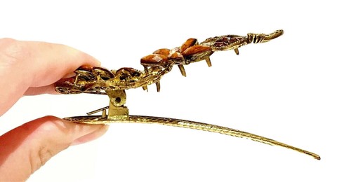 Rhinestone Floral Hair Piece Clip Brown Gold Sparkly Flower Wedding Formal Prom - Picture 7 of 9