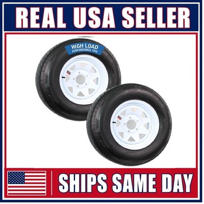 2-Pack Radial Trailer Tire Rim ST205/75R14 Load D 14'' 5 Lug White Spoke Wheel