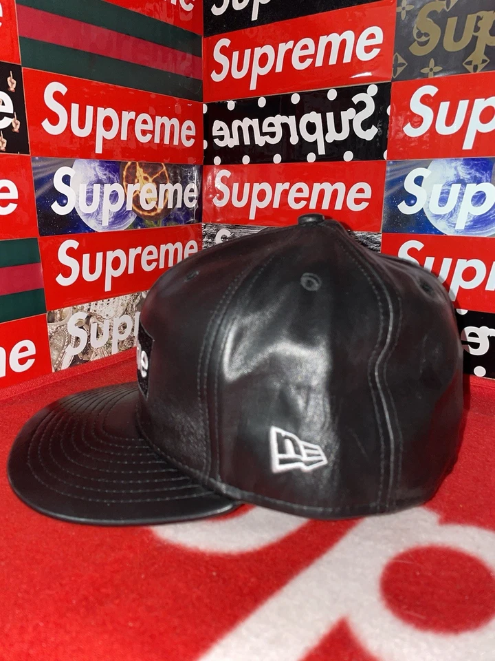 Chapéu Supreme Couro Preto New Era Caixa Logotipo FW15 Versão Boné RARO - Imagem 4 de 4