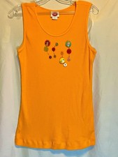 Y2K Vintage Fiorucci Tank Top XL Orange Buttons Pins Embellished Italy Sz XL