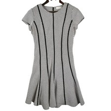 Calvin Klein Womens 2P Fit Flare Dress Black White Career Office Stretch Knit