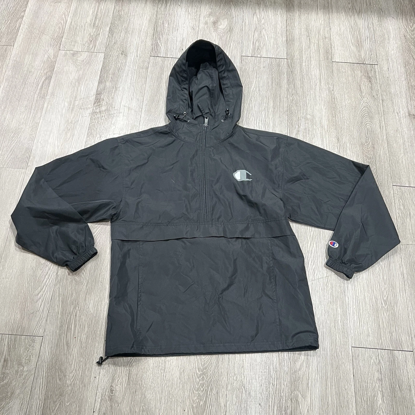 Champion Men's Black Half-zip Up Jacket, Wind And Water Resistant Sz Small