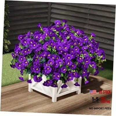 Artificial Outdoor Flowers 16 Bundles Fake Morning Glory Flower Outdoor Purple